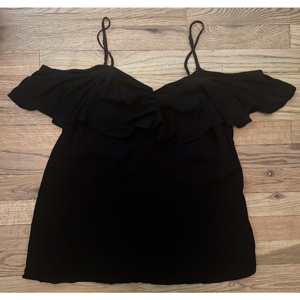 Old Navy Womens Size Medium Black Off The Shoulder Sleeveless Ruffle Top Tank